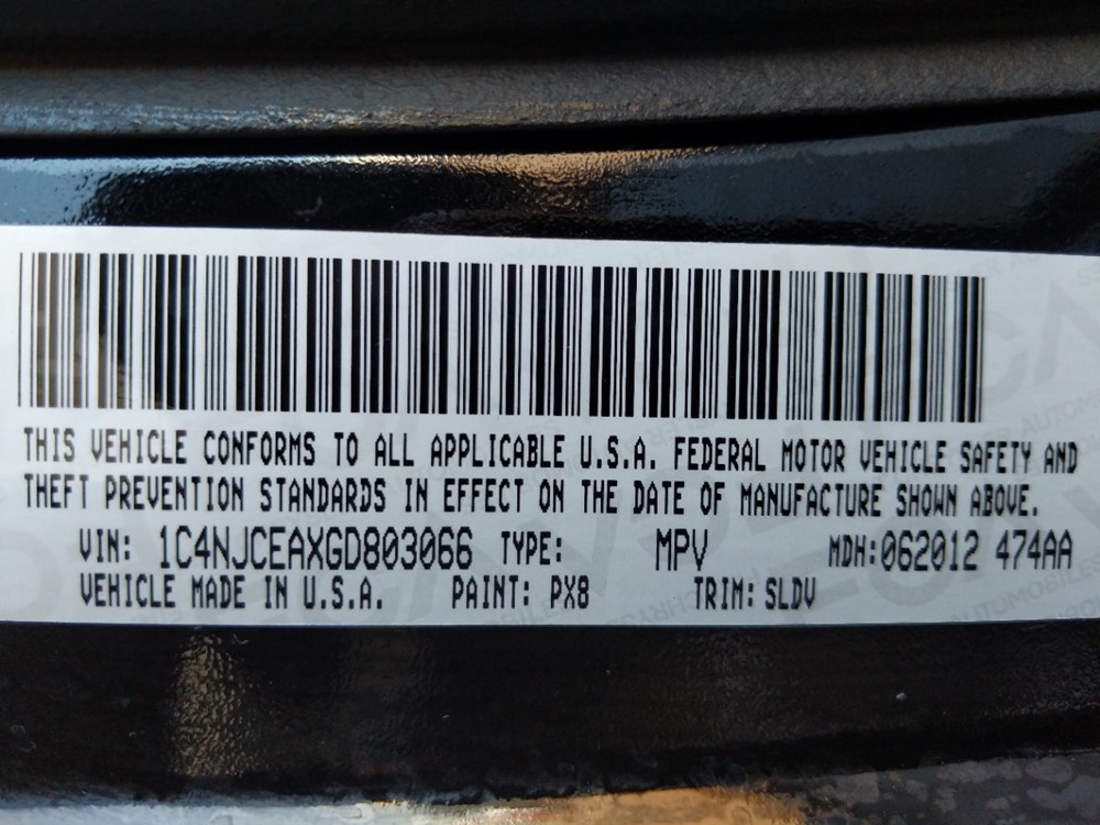 2016 Jeep Compass - VIN Plate