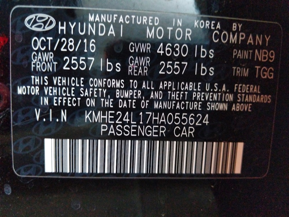 2017 Hyundai Sonata - VIN Plate