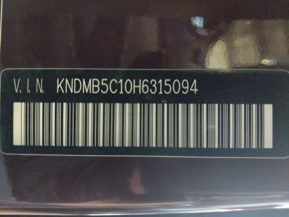 2017 Kia Sedona - VIN Plate