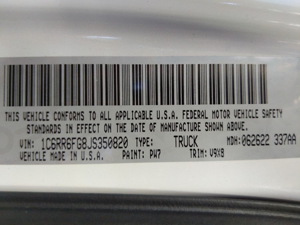 2018 Dodge Ram 1500 - VIN Plate