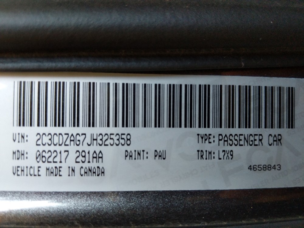 2018 Dodge Challenger - VIN Plate