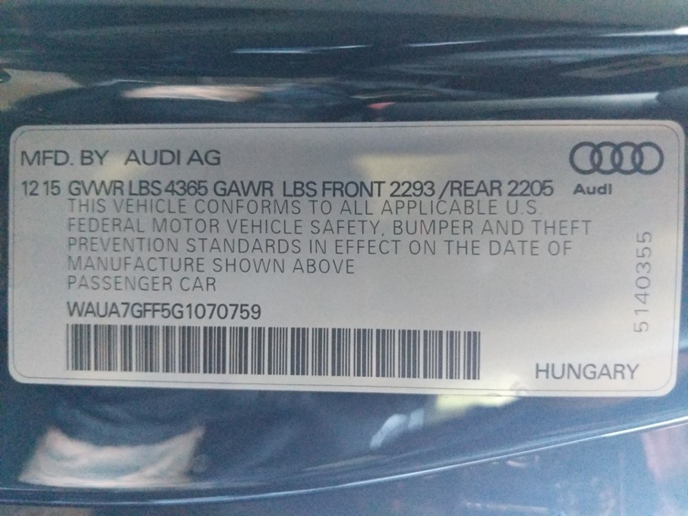 2016 Audi A3 - VIN Plate