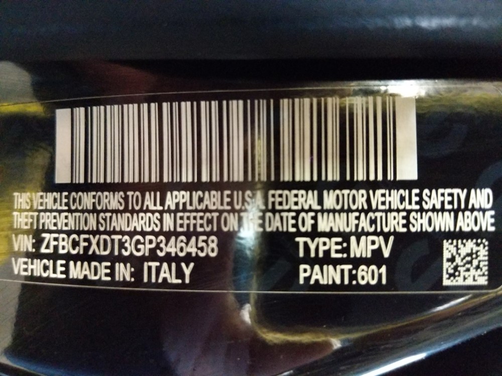 2016 FIAT 500X - VIN Plate