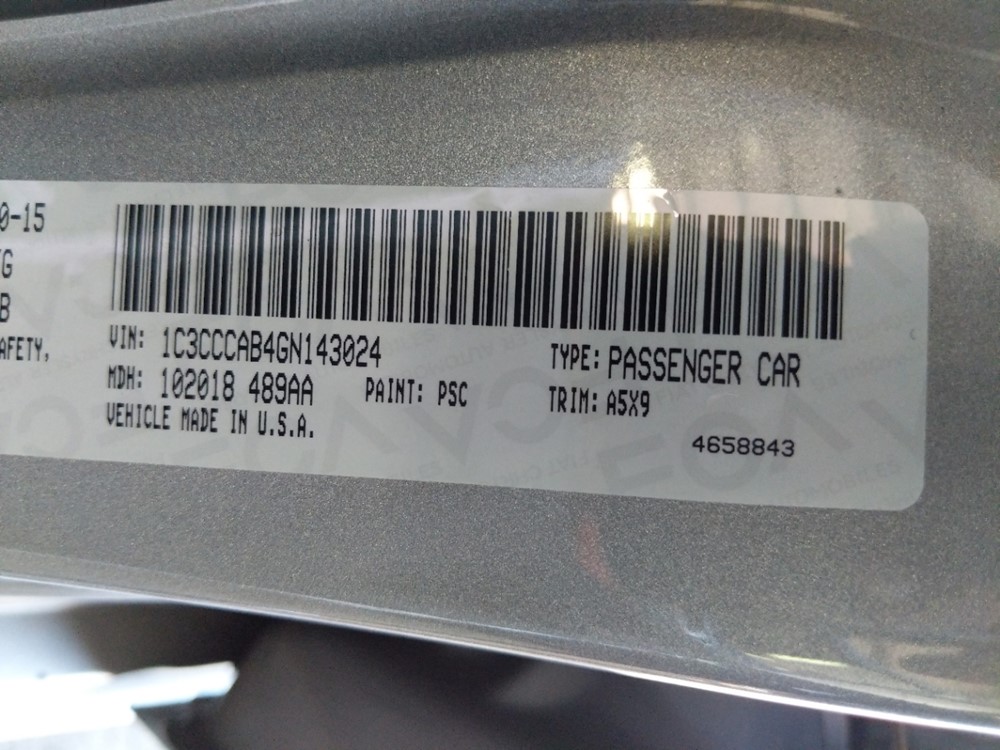 2016 Chrysler 200 - VIN Plate