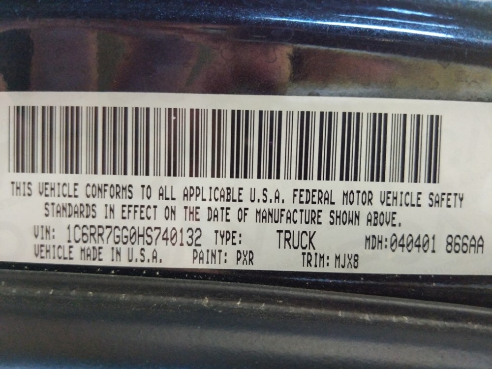 2017 Dodge Ram 1500 - VIN Plate