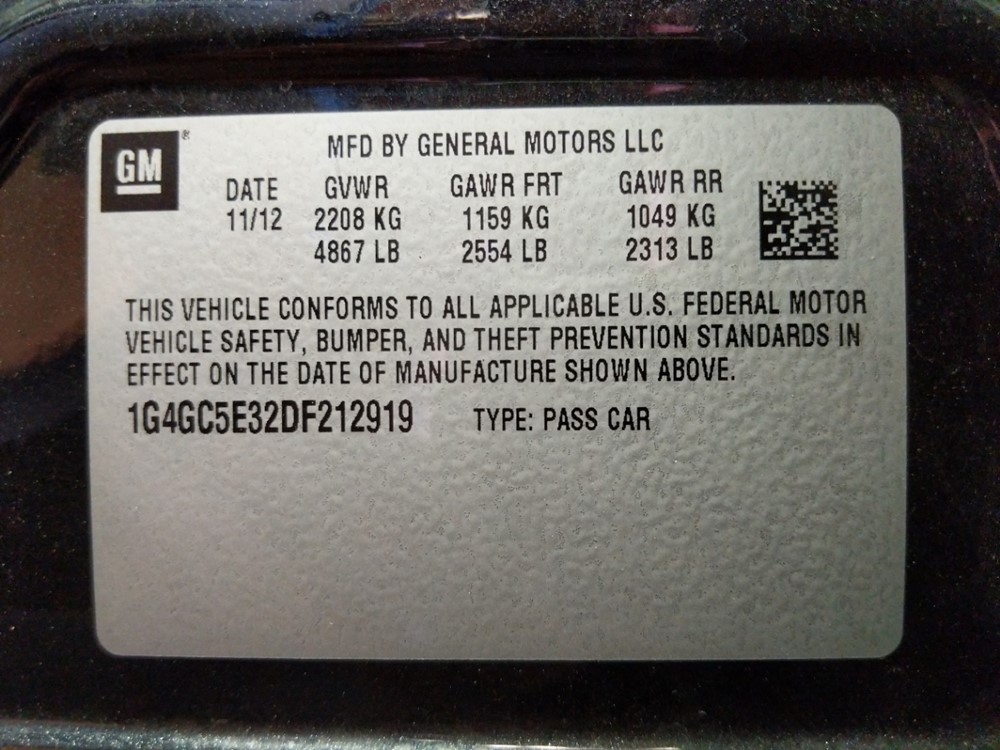 2013 Buick LaCrosse - VIN Plate