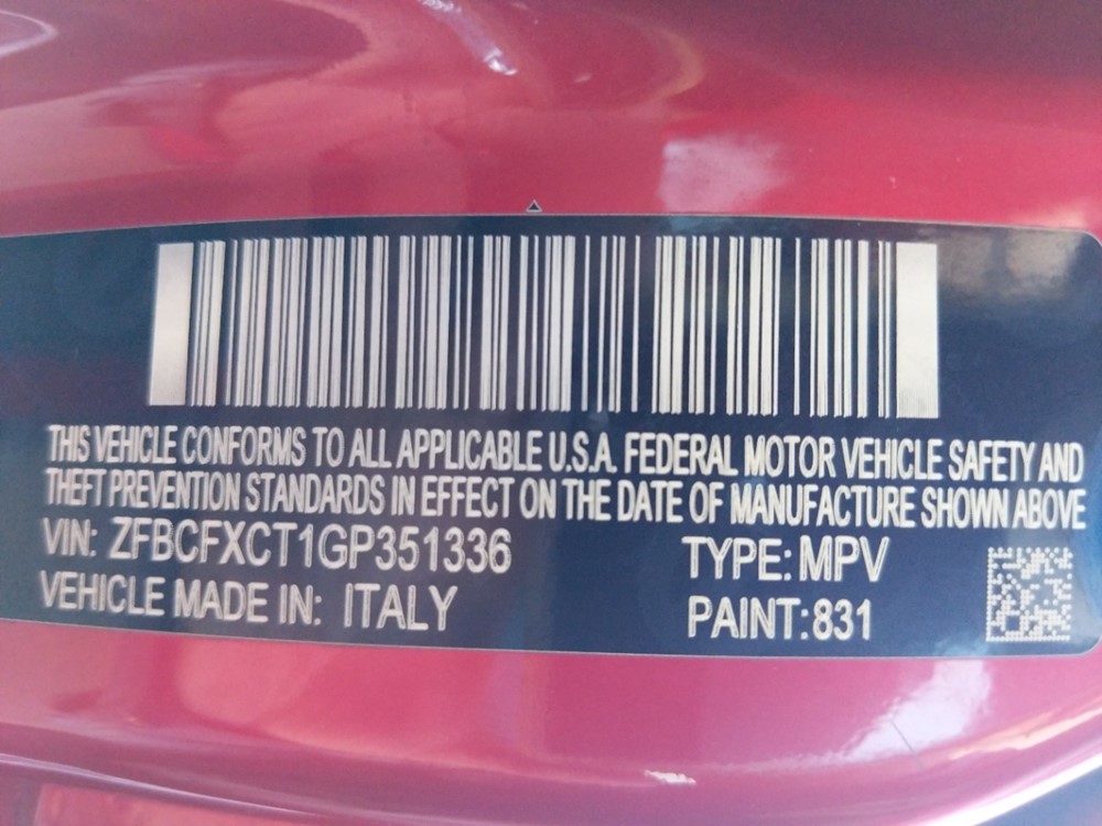 2016 FIAT 500X - VIN Plate