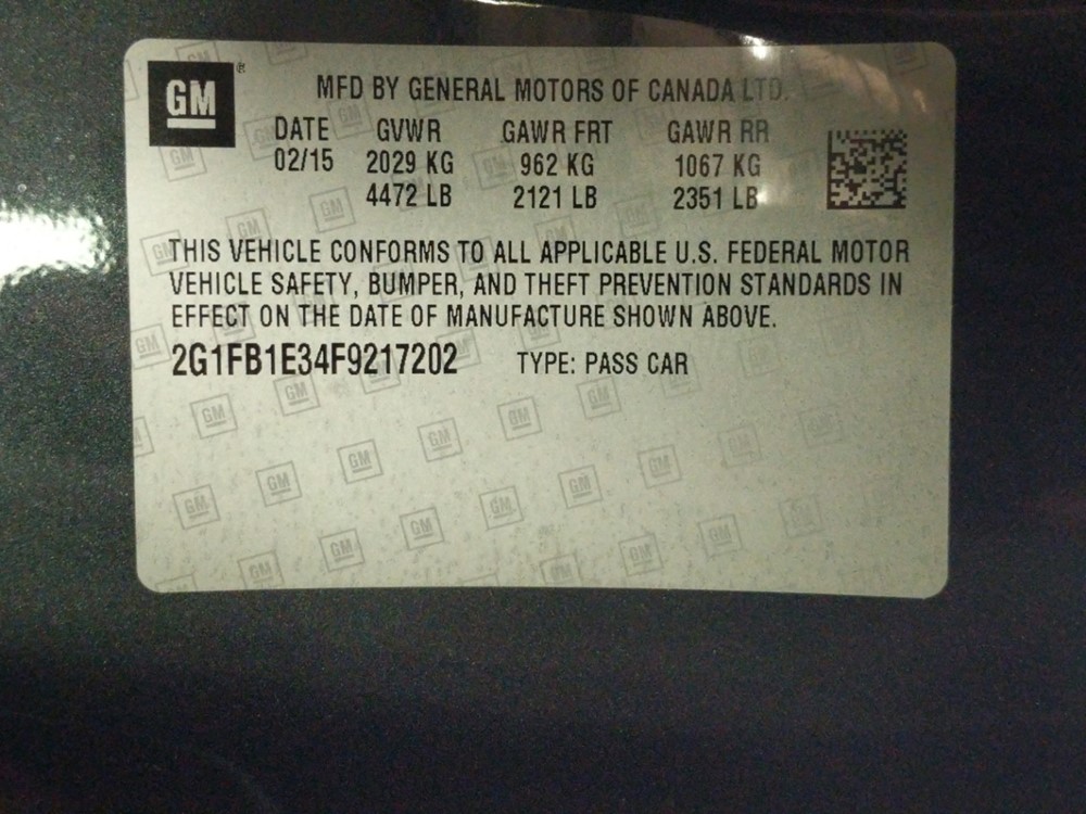 2015 Chevrolet Camaro - VIN Plate