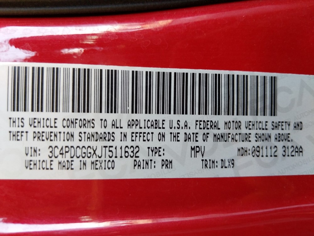 2018 Dodge Journey - VIN Plate