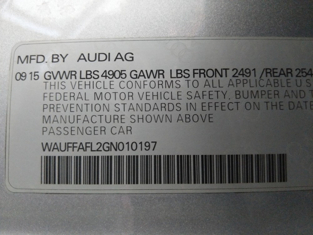 2016 Audi A4 - VIN Plate