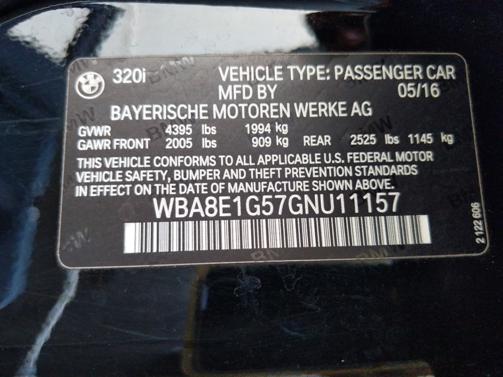 2016 BMW 320i - VIN Plate