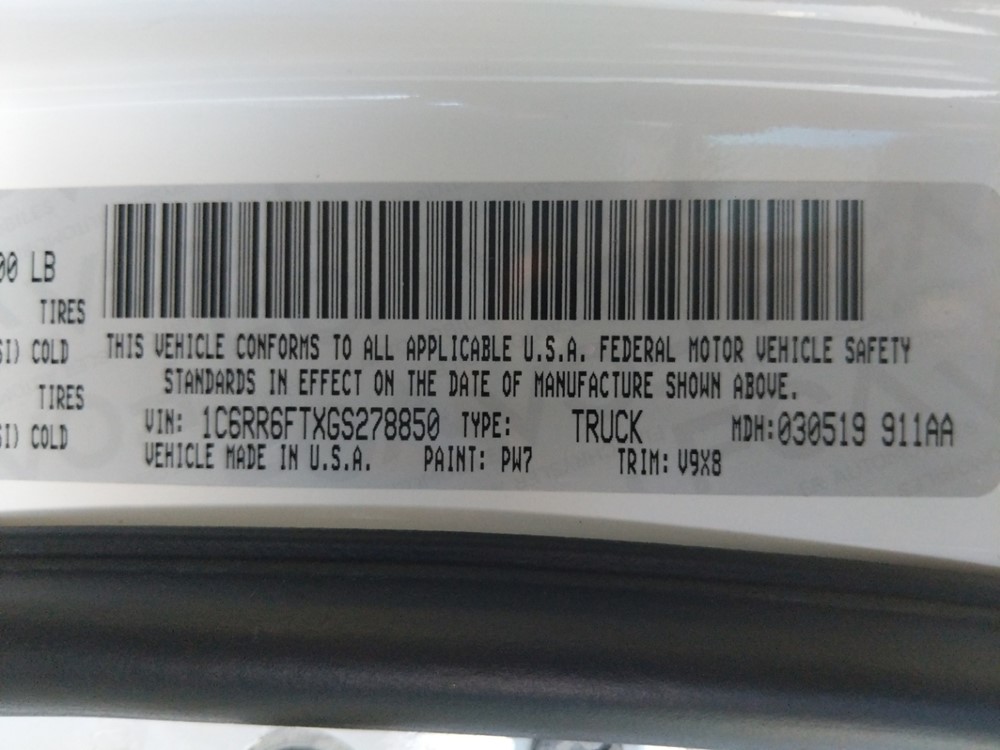 2016 Dodge Ram 1500 - VIN Plate