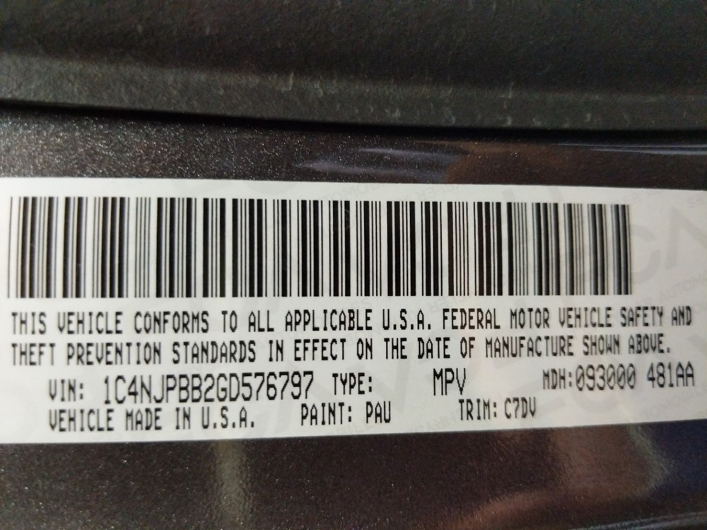 2016 Jeep Patriot - VIN Plate
