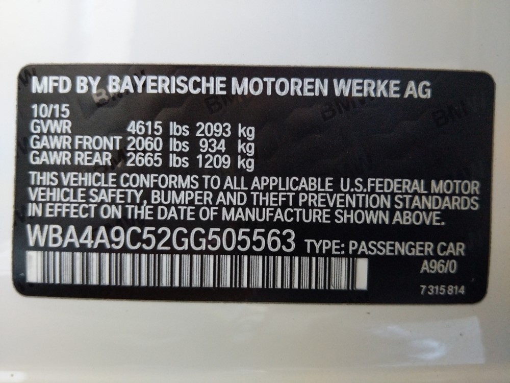 2016 BMW 428i - VIN Plate