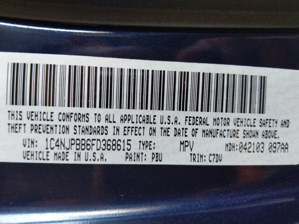 2015 Jeep Patriot - VIN Plate