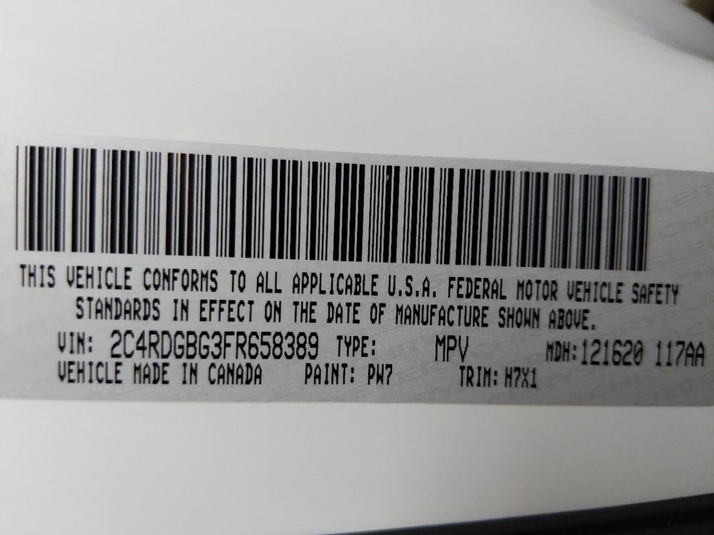 2015 Dodge Grand Caravan - VIN Plate