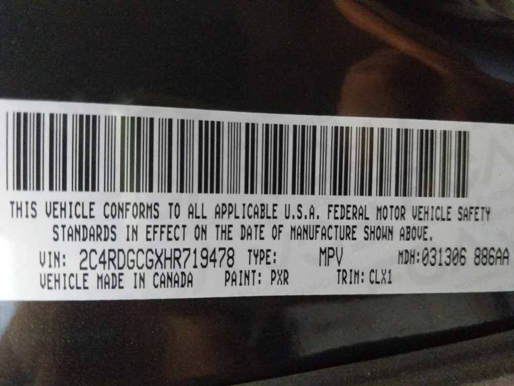 2017 Dodge Grand Caravan - VIN Plate