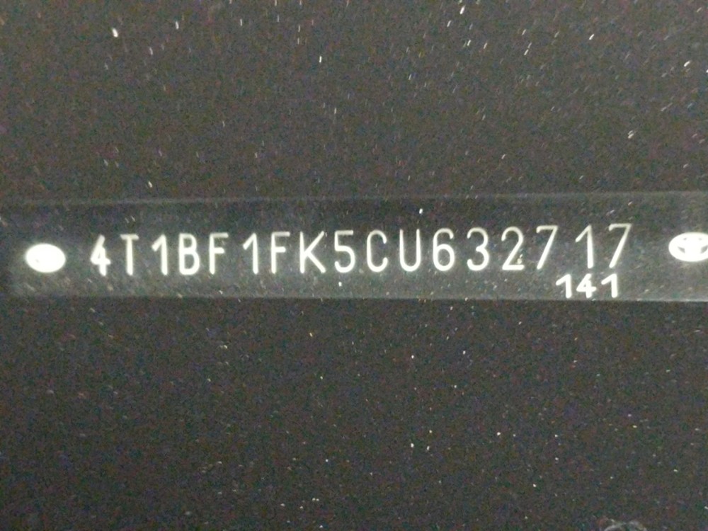 2012 Toyota Camry - VIN Plate