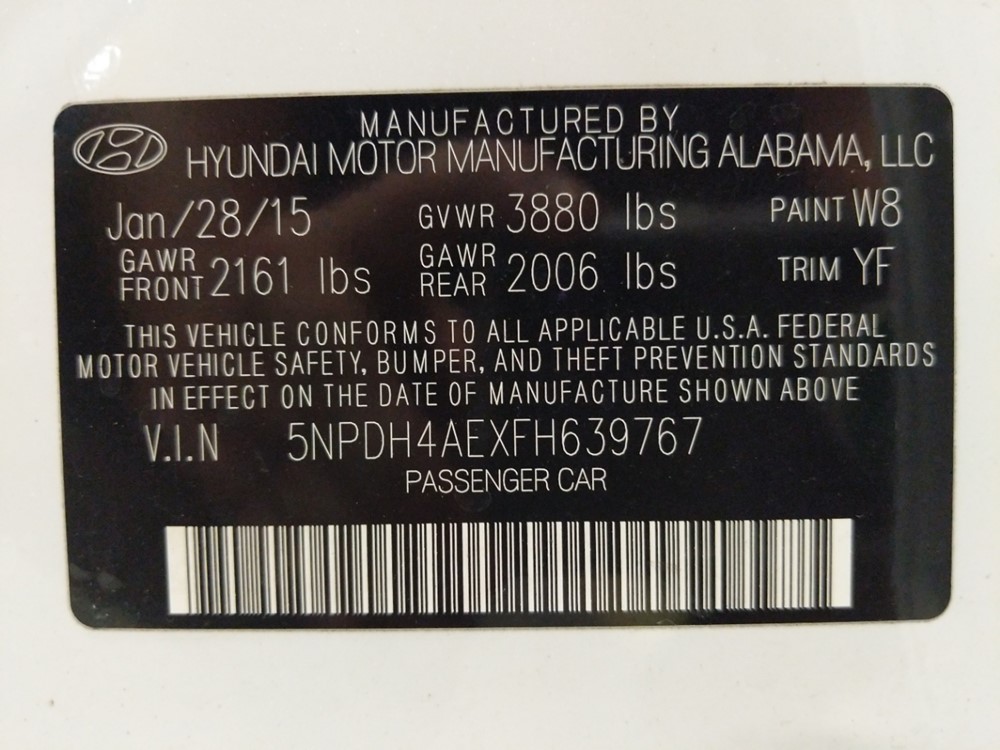 2015 Hyundai Elantra - VIN Plate