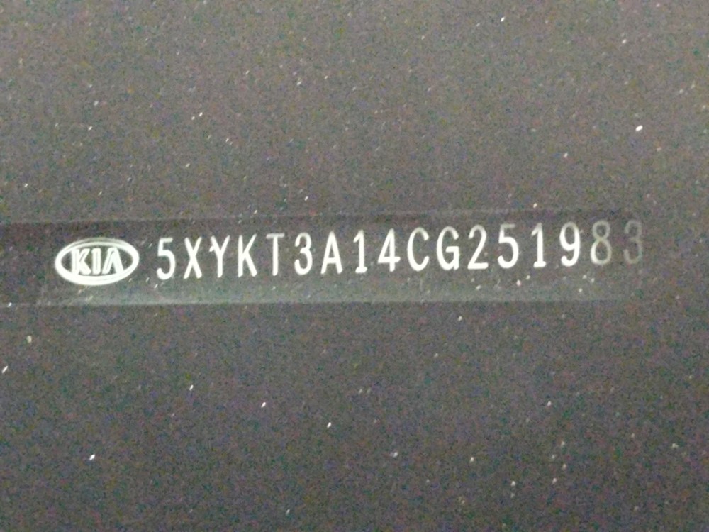 2012 Kia Sorento - VIN Plate