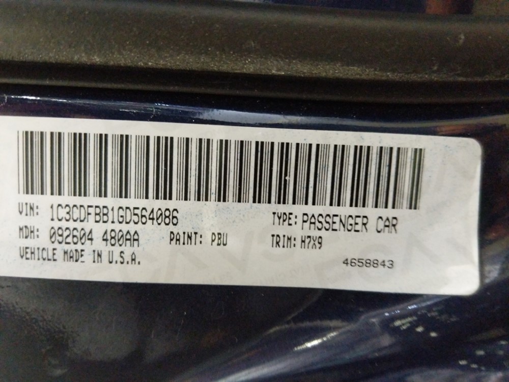 2016 Dodge Dart - VIN Plate