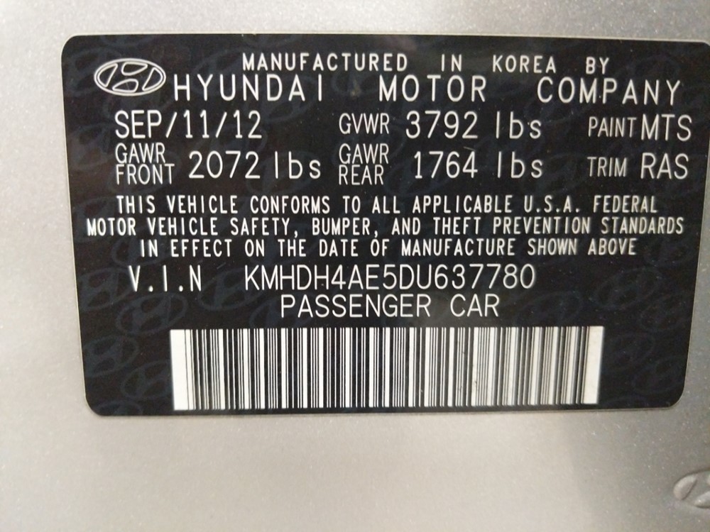 2013 Hyundai Elantra - VIN Plate