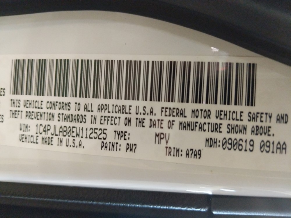 2014 Jeep Cherokee - VIN Plate