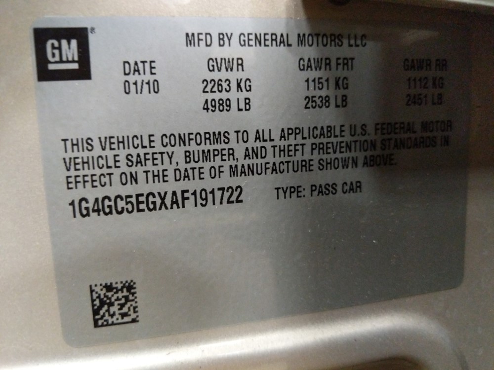 2010 Buick LaCrosse - VIN Plate