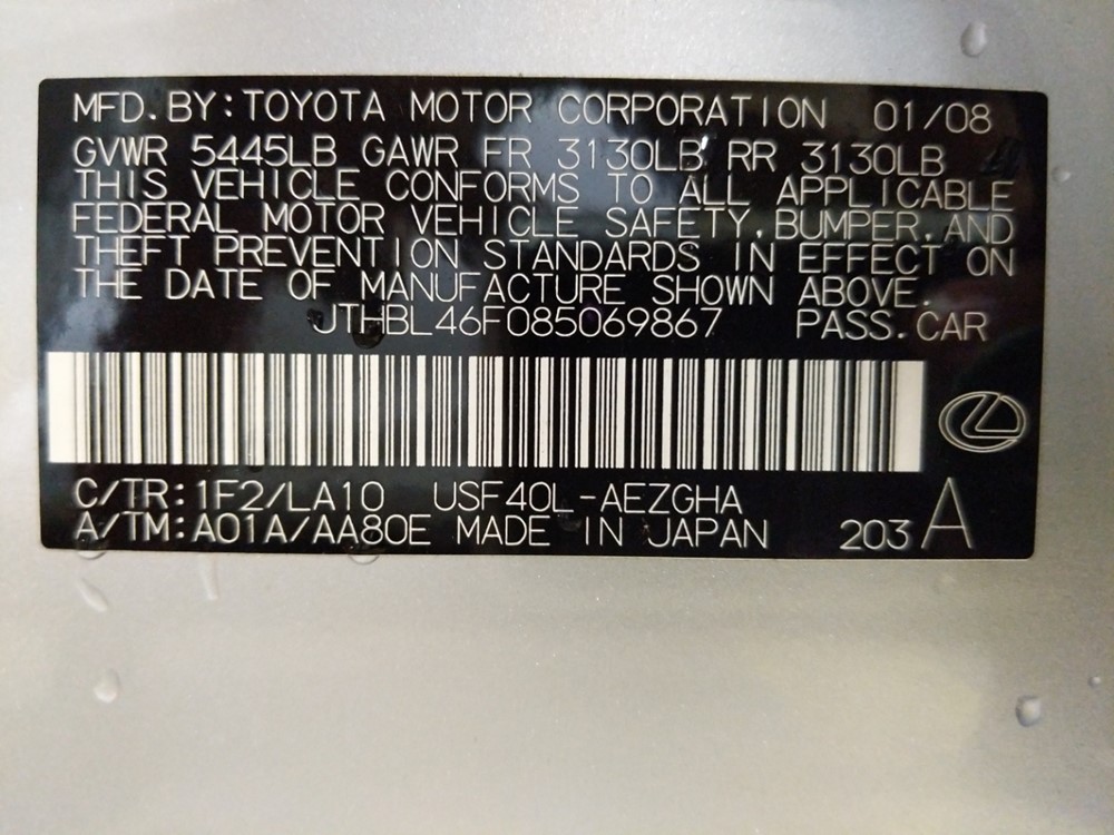 2008 Lexus LS - VIN Plate