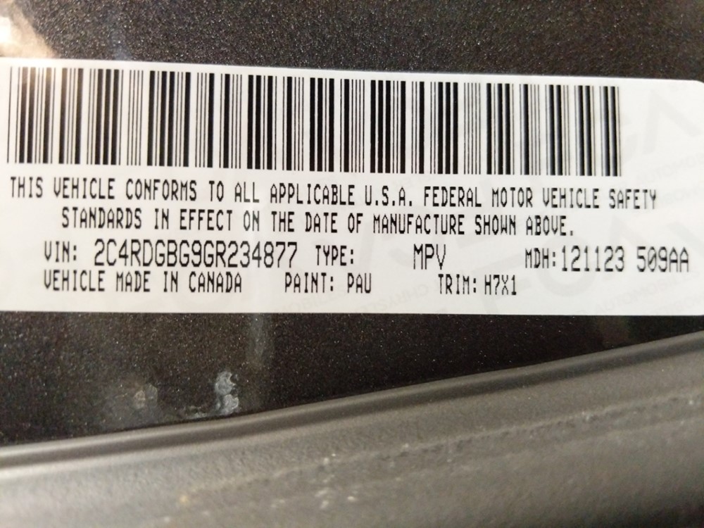 2016 Dodge Grand Caravan - VIN Plate