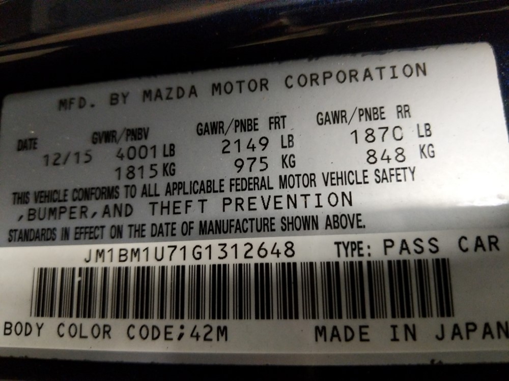 2016 Mazda Mazda3 - VIN Plate