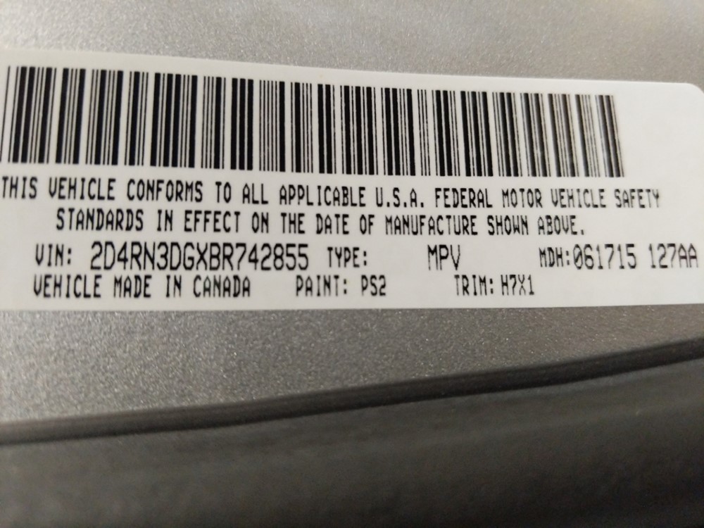 2011 Dodge Grand Caravan - VIN Plate