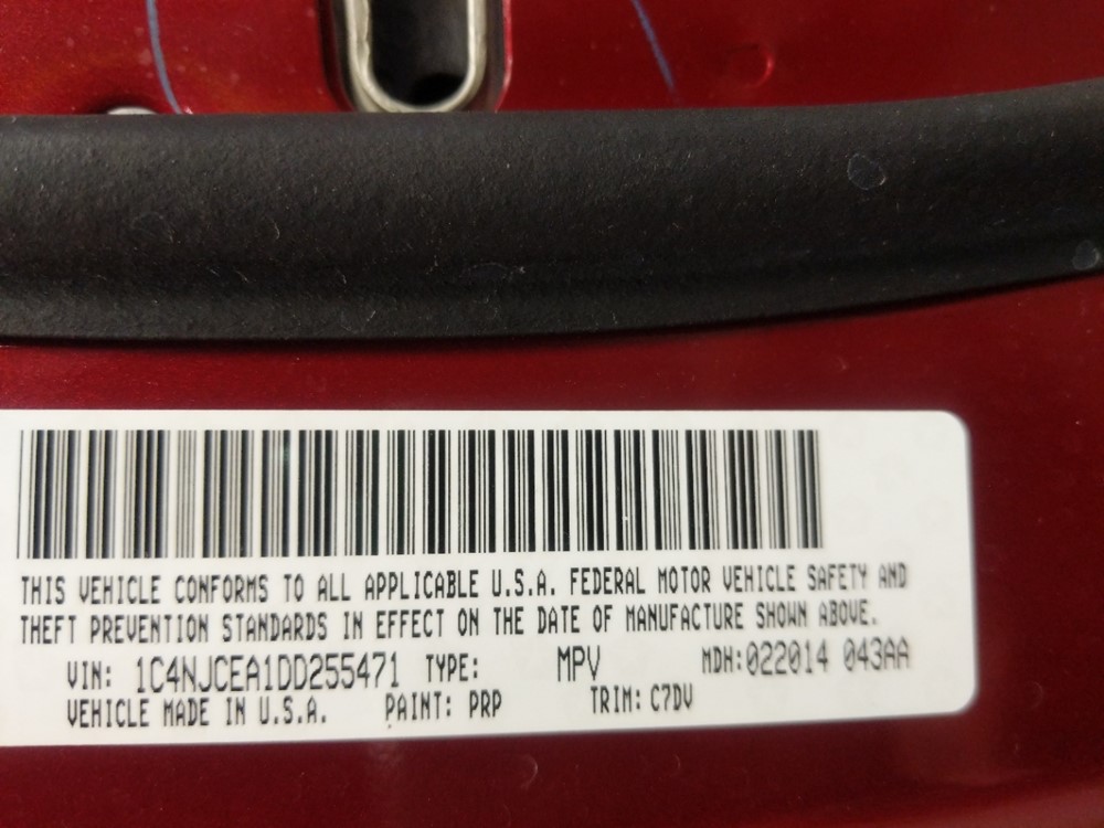 2013 Jeep Compass - VIN Plate