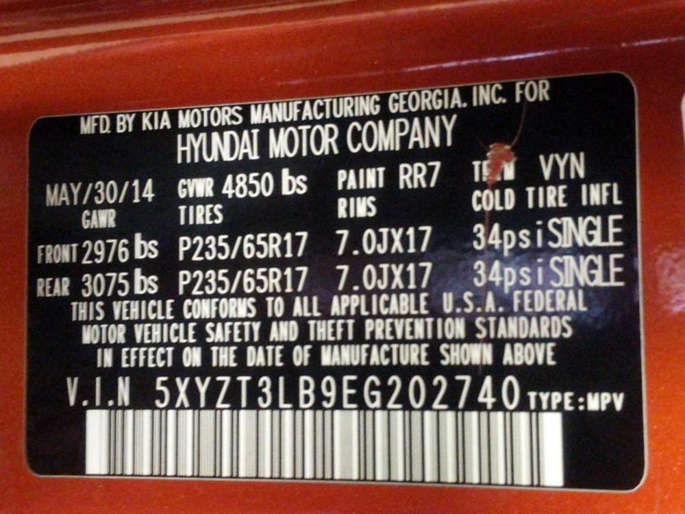 2014 Hyundai Santa Fe - VIN Plate