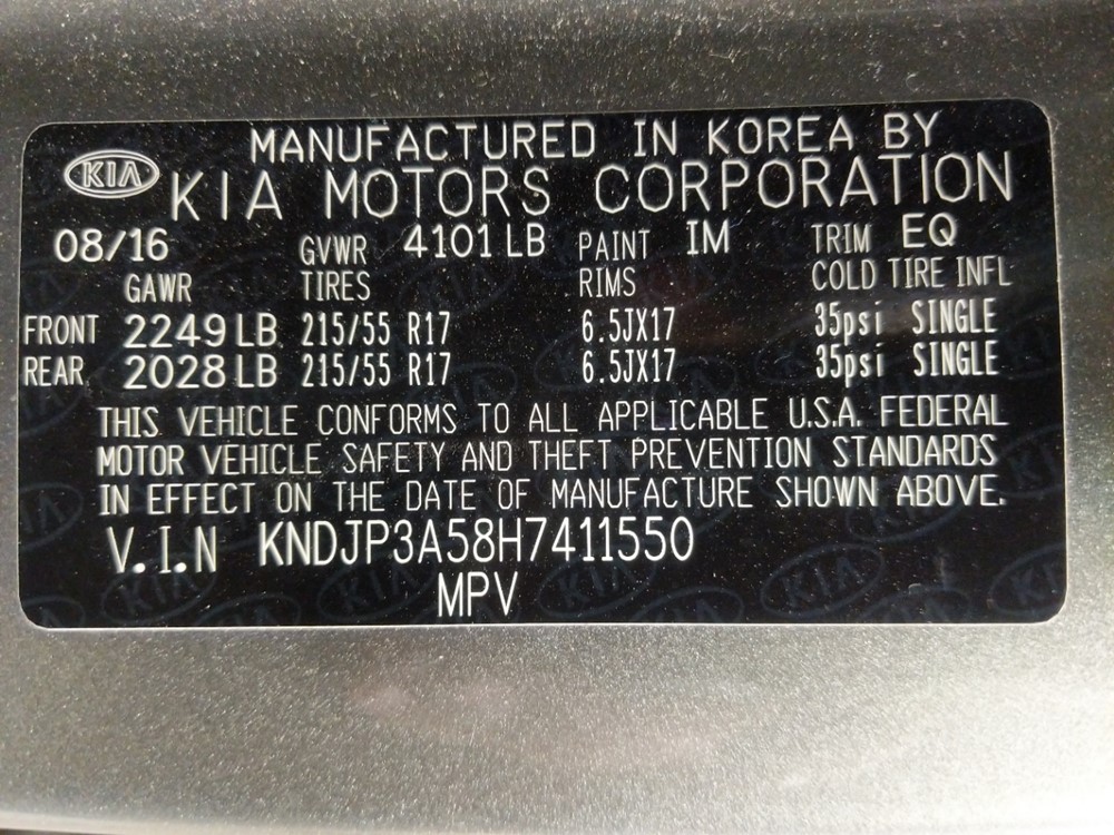 2017 Kia Soul - VIN Plate