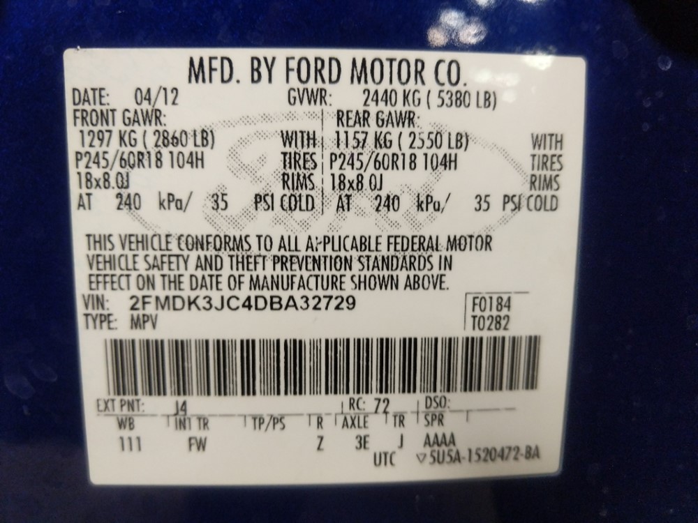 2013 Ford Edge - VIN Plate