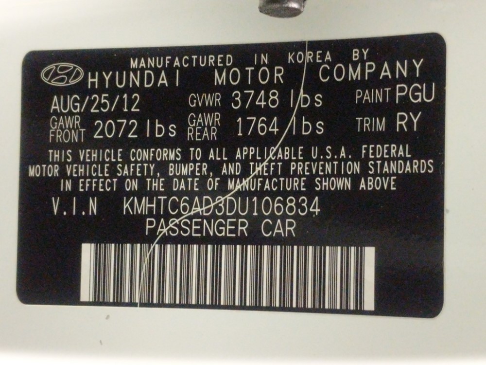 2013 Hyundai Veloster - VIN Plate