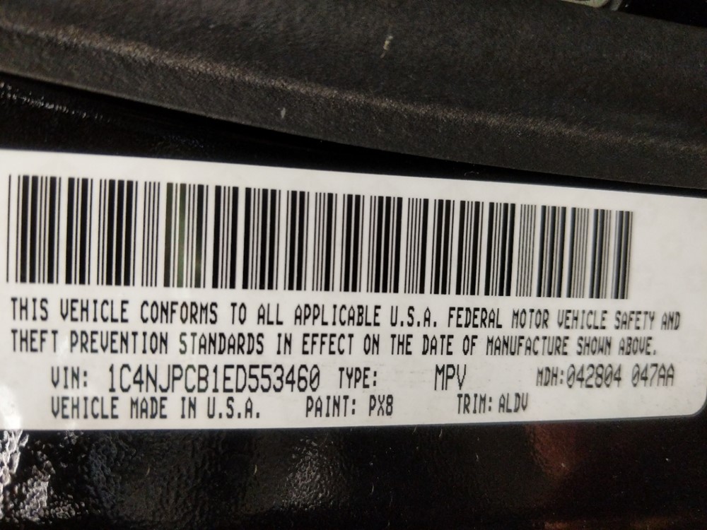 2014 Jeep Patriot - VIN Plate