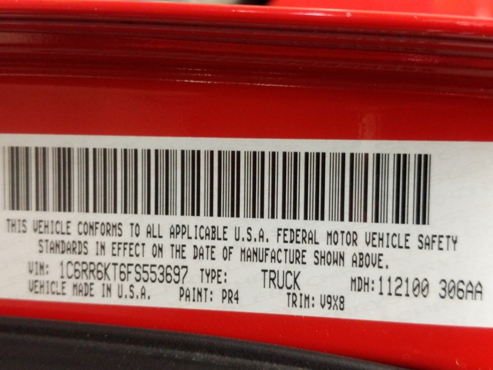 2015 Dodge Ram 1500 - VIN Plate