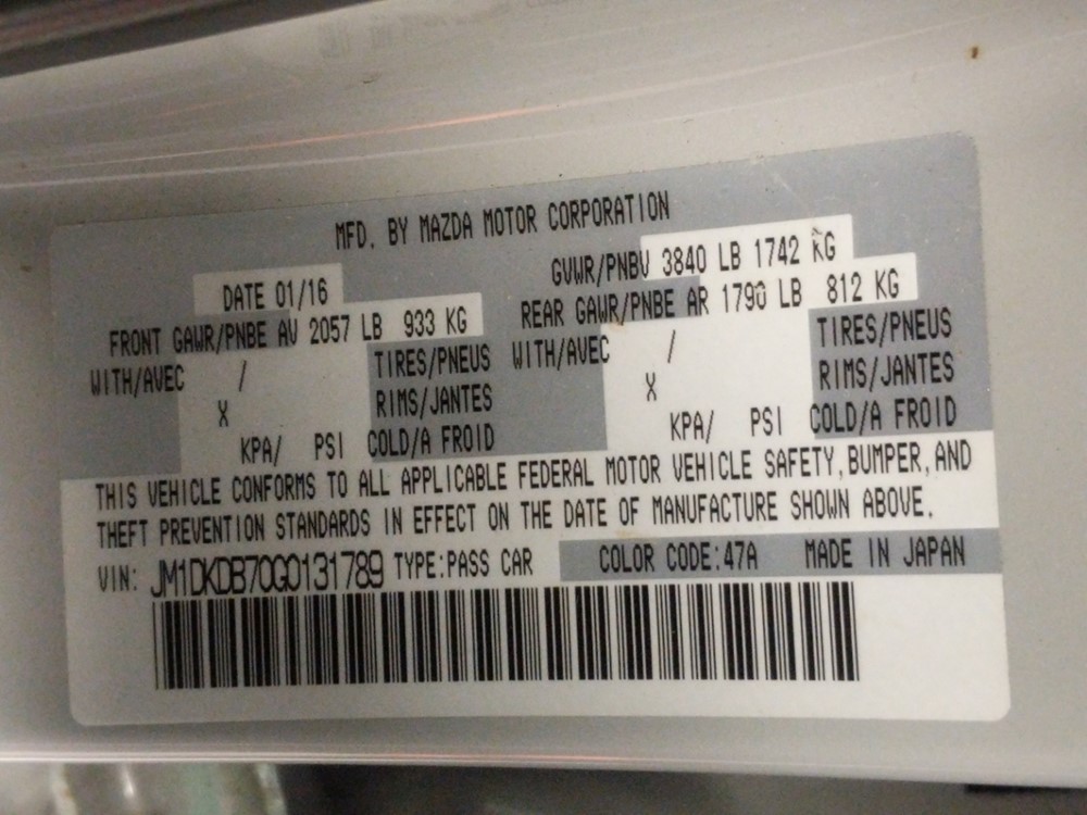 2016 Mazda CX-3 - VIN Plate