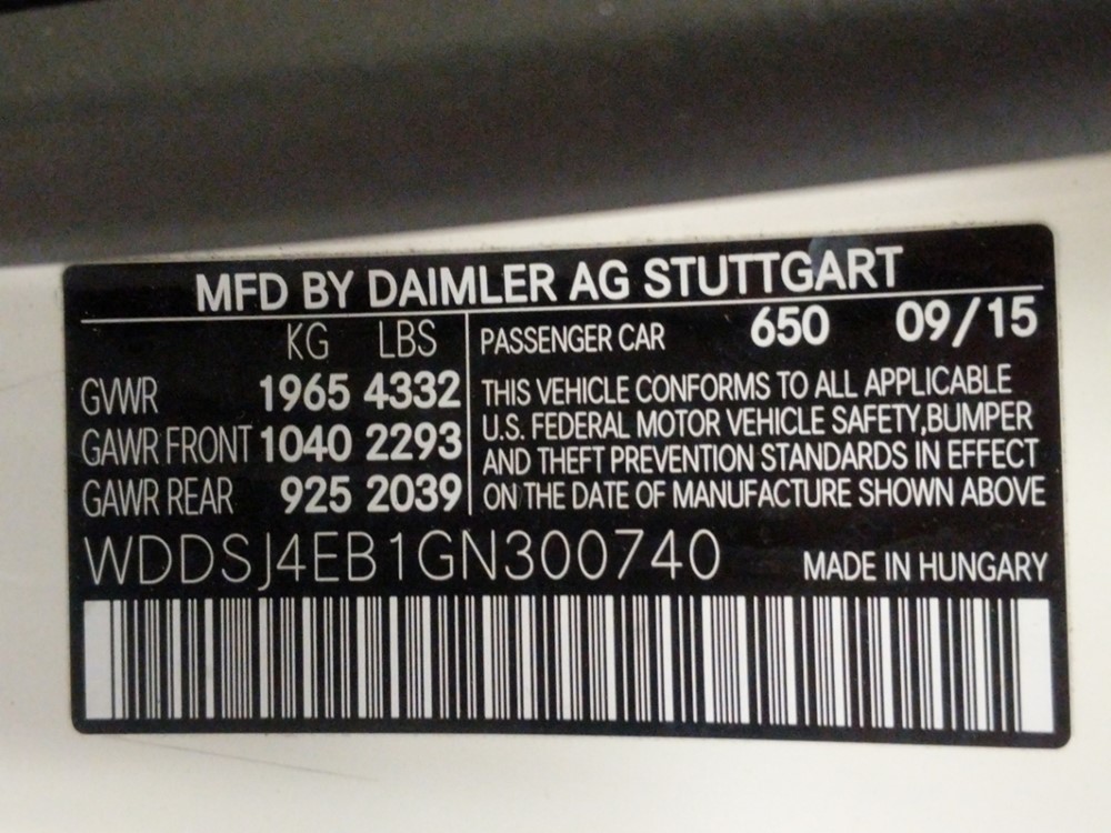 2016 Mercedes-Benz CLA250 - VIN Plate