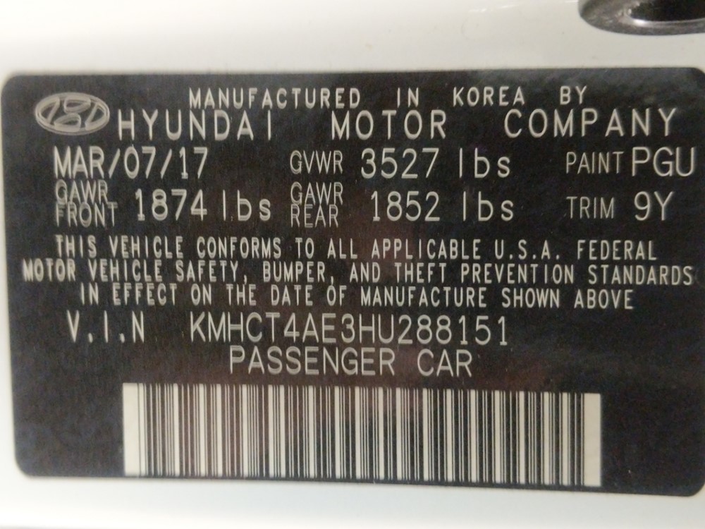 2017 Hyundai Accent - VIN Plate