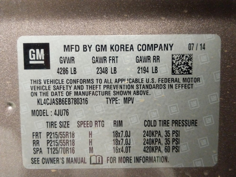 2014 Buick Encore - VIN Plate