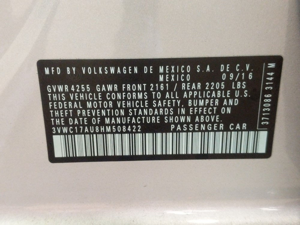 2017 Volkswagen Golf - VIN Plate