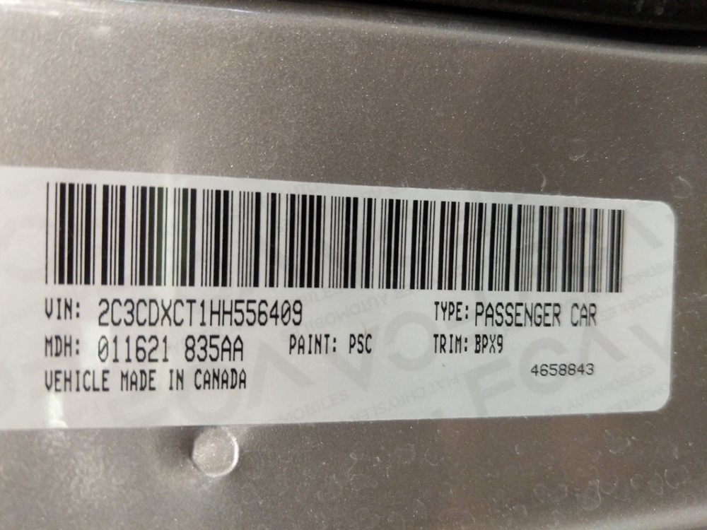 2017 Dodge Charger - VIN Plate