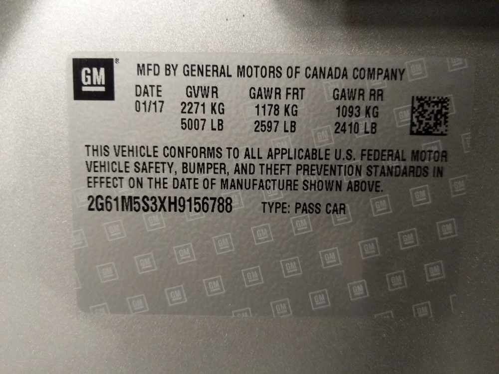 2017 Cadillac XTS - VIN Plate