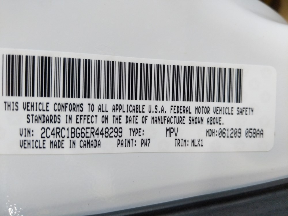 2014 Chrysler Town and Country - VIN Plate