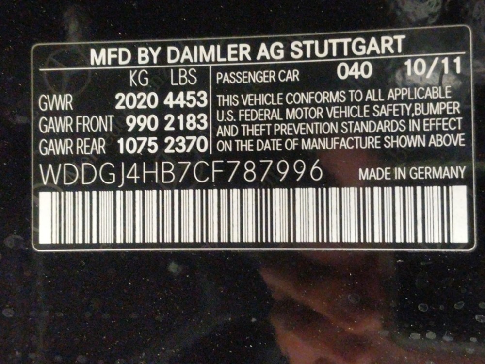 2012 Mercedes-Benz C250 - VIN Plate