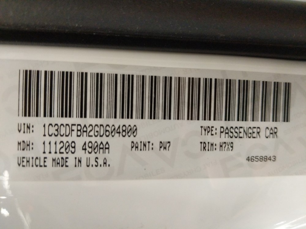 2016 Dodge Dart - VIN Plate