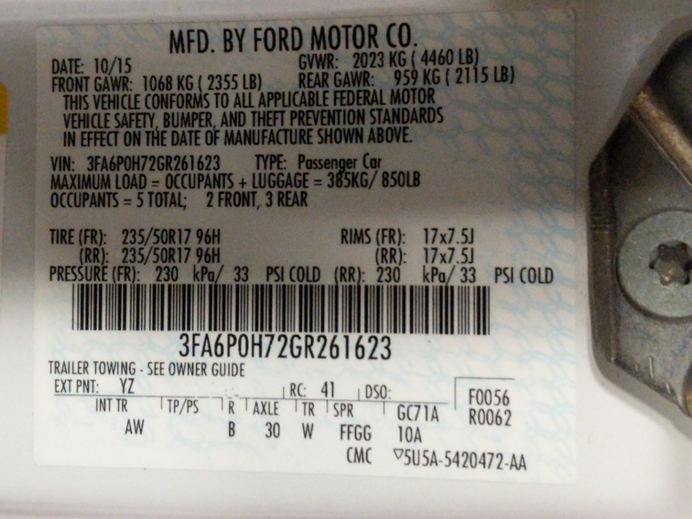 2016 Ford Fusion - VIN Plate